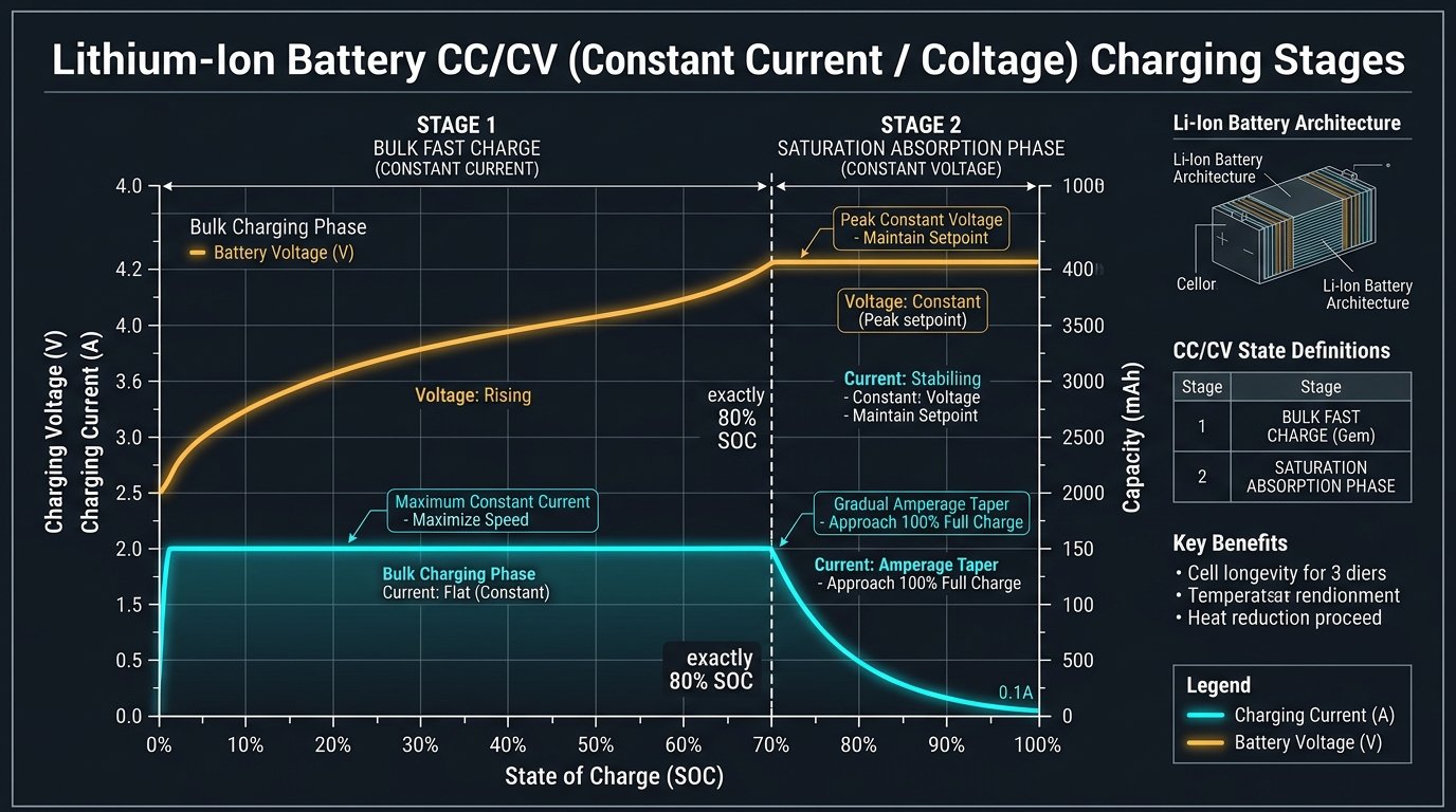 Lithium-Ion Battery CC/CV Constant Current Constant Voltage Charging Stages Diagram